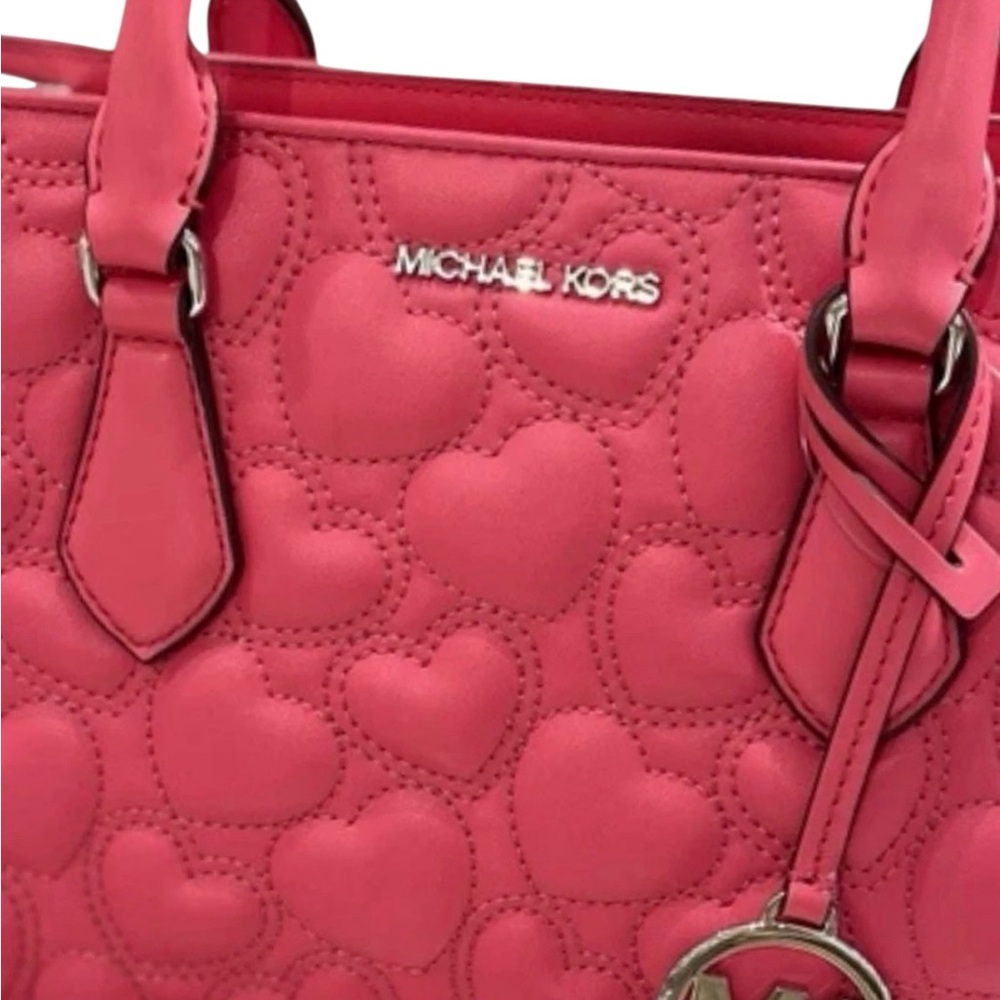 Michael Kors Sheila Medium Heart Embroidered Satchel Bag & Phone Wallet Hibiscus - Picture 5 of 15